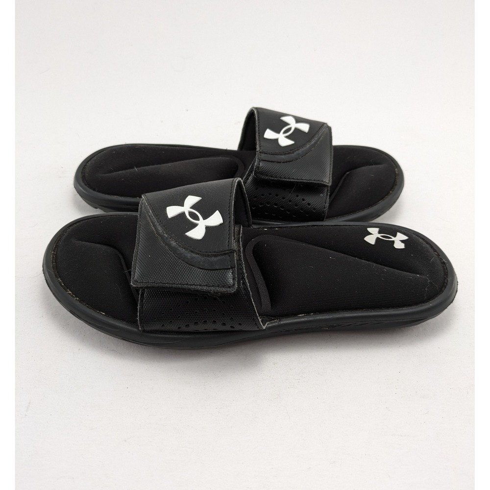 Youth Under Armour UA Ignite VI Slip On Black Slides Sandals 3022728-001 Size 5Y